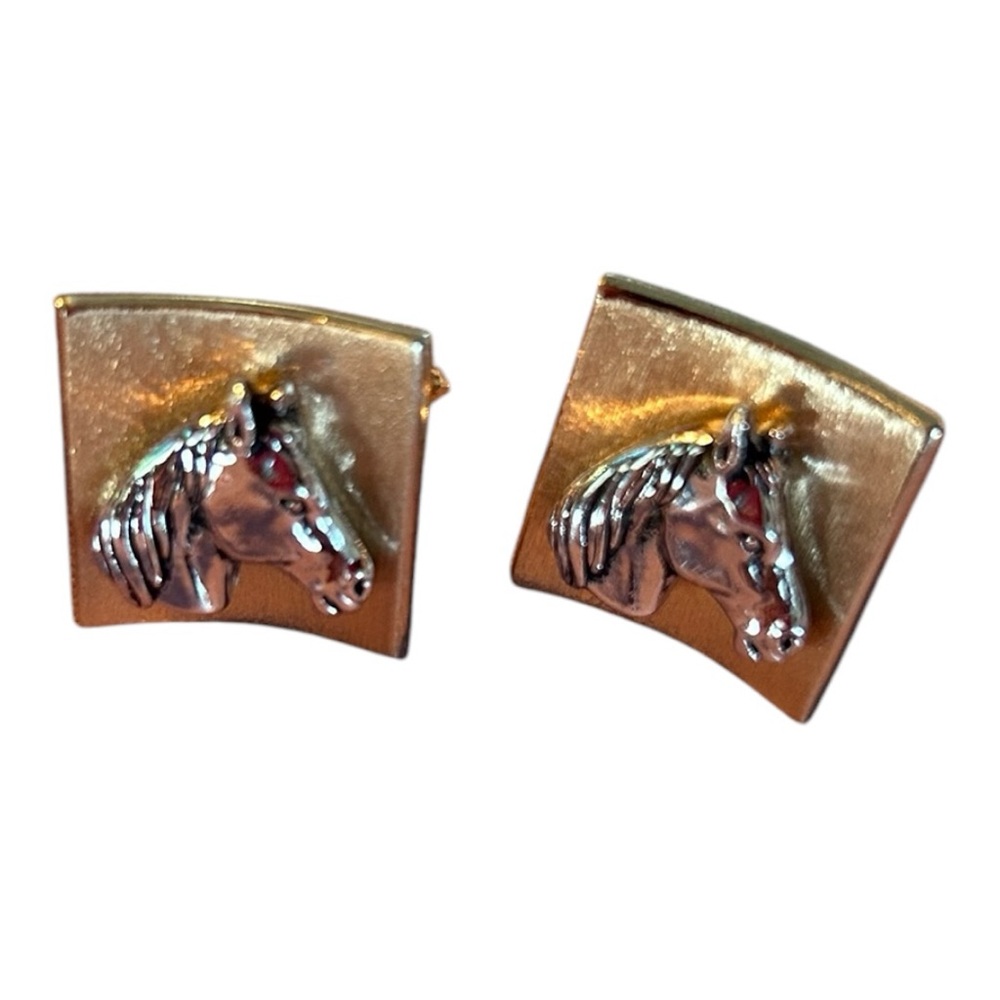 SWANK vintage cufflinks horse gold silver cuff links SET Valentines
